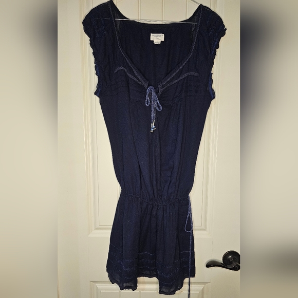 [AEO] Navy Blue Cap Sleeve Vintage Y2K Boho Mini Dress - 14 Navy Blue - Picture 8 of 15